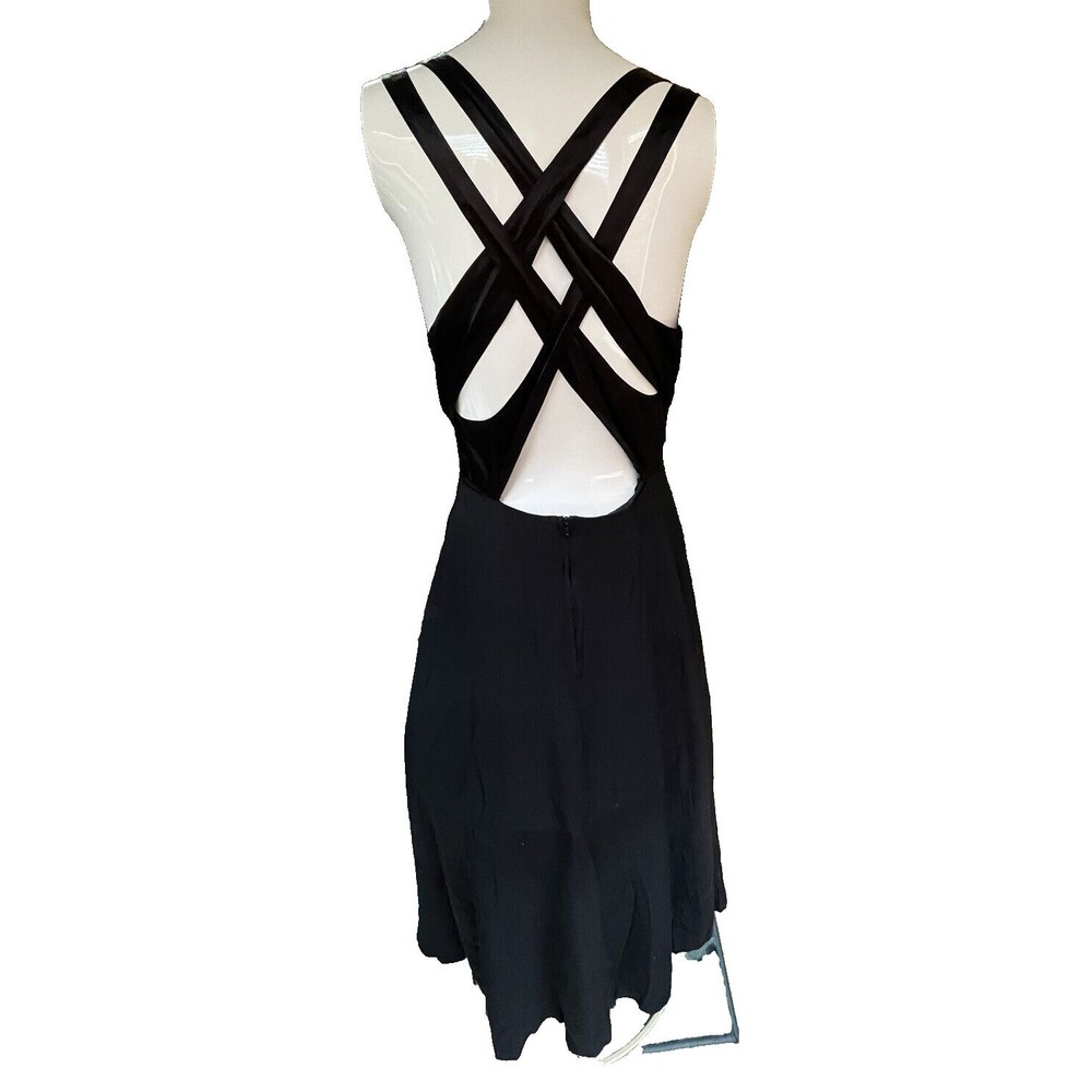 Vintage 90s YES Black‎ Midi Backless Cocktail Dress Medium Crisscross Back Retro